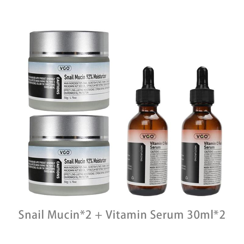 VGO Skincare Set: Vitamin C Serum & Snail Mucin 92% Gel Cream Hydration,Radiance & Revitalizing Daily Care