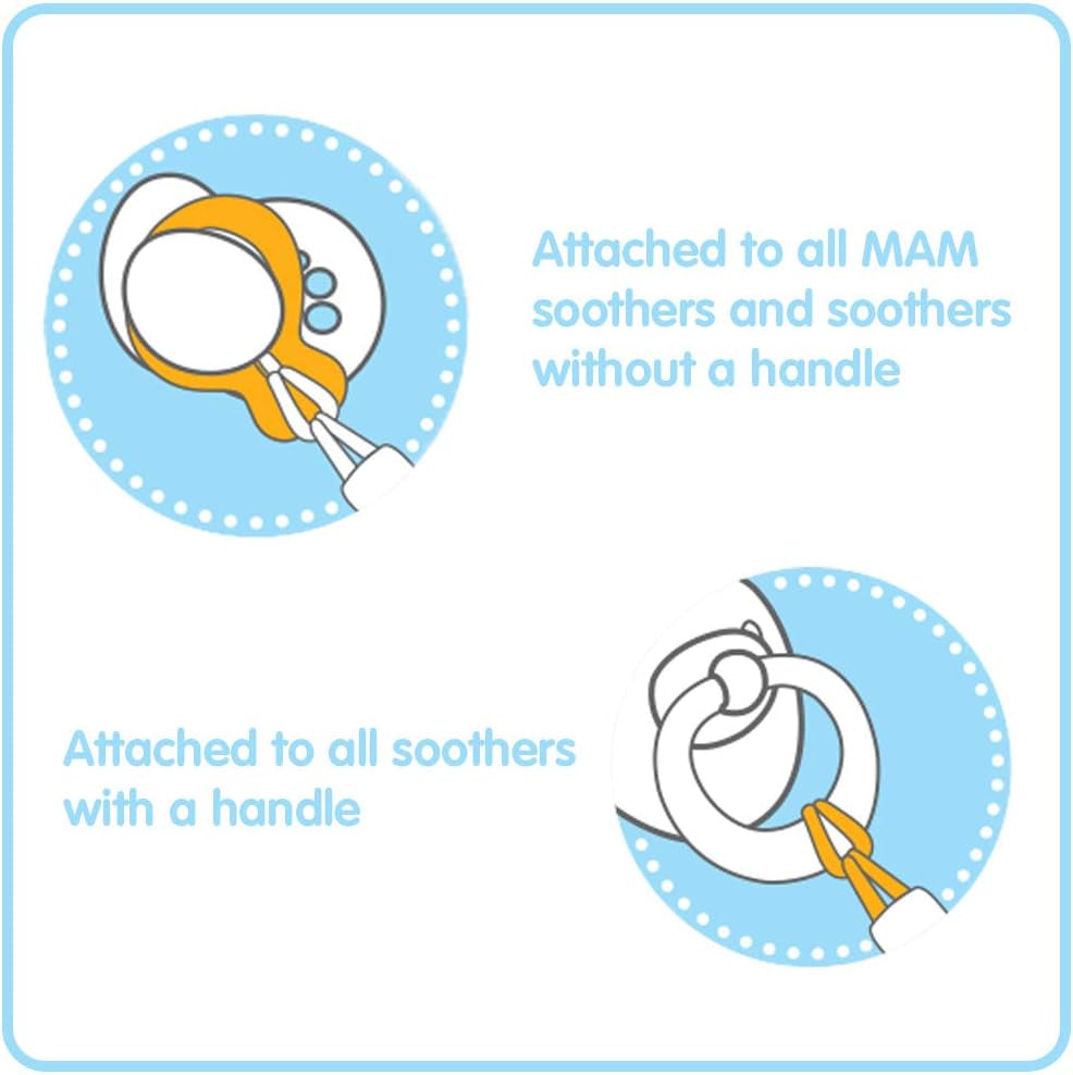 Soother Clips, 2 Count (Pack of 1), Baby Soother Chain Fits All Soothers, Newborn Essentials, White with Blue Strap (Soothers Not Included)