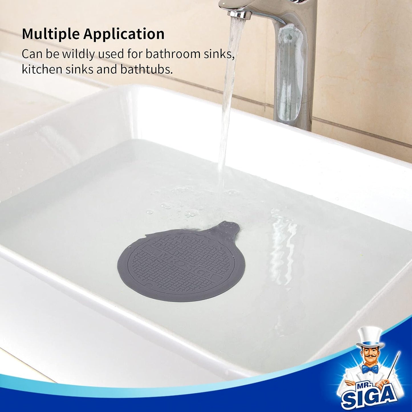 Silicone Bathtub Stopper, Drain Stopper for Shower, Sink, 5.1" Diameter, Grey, 3 Pack