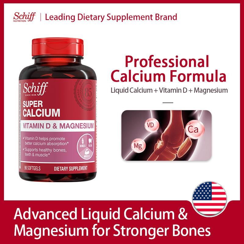 Schiff Super Calcium 800Mg plus Magnesium with Vitamin D3, 90 Softgels - Calcium Supplement (Pack of 2) Healthcare Dietary Fitness Edible