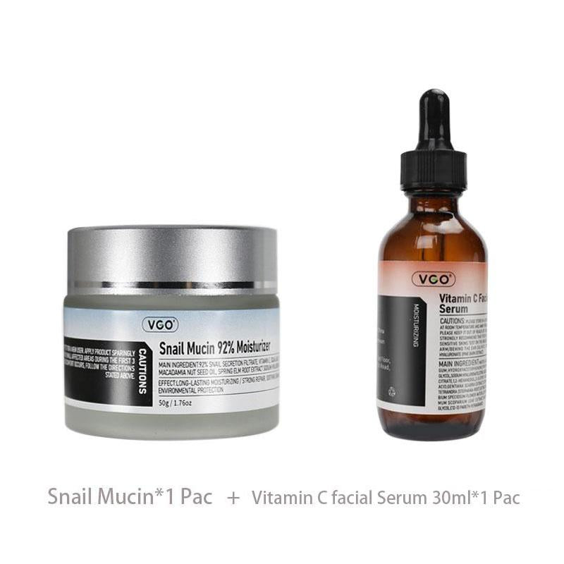 VGO Skincare Set: Vitamin C Serum & Snail Mucin 92% Gel Cream Hydration,Radiance & Revitalizing Daily Care