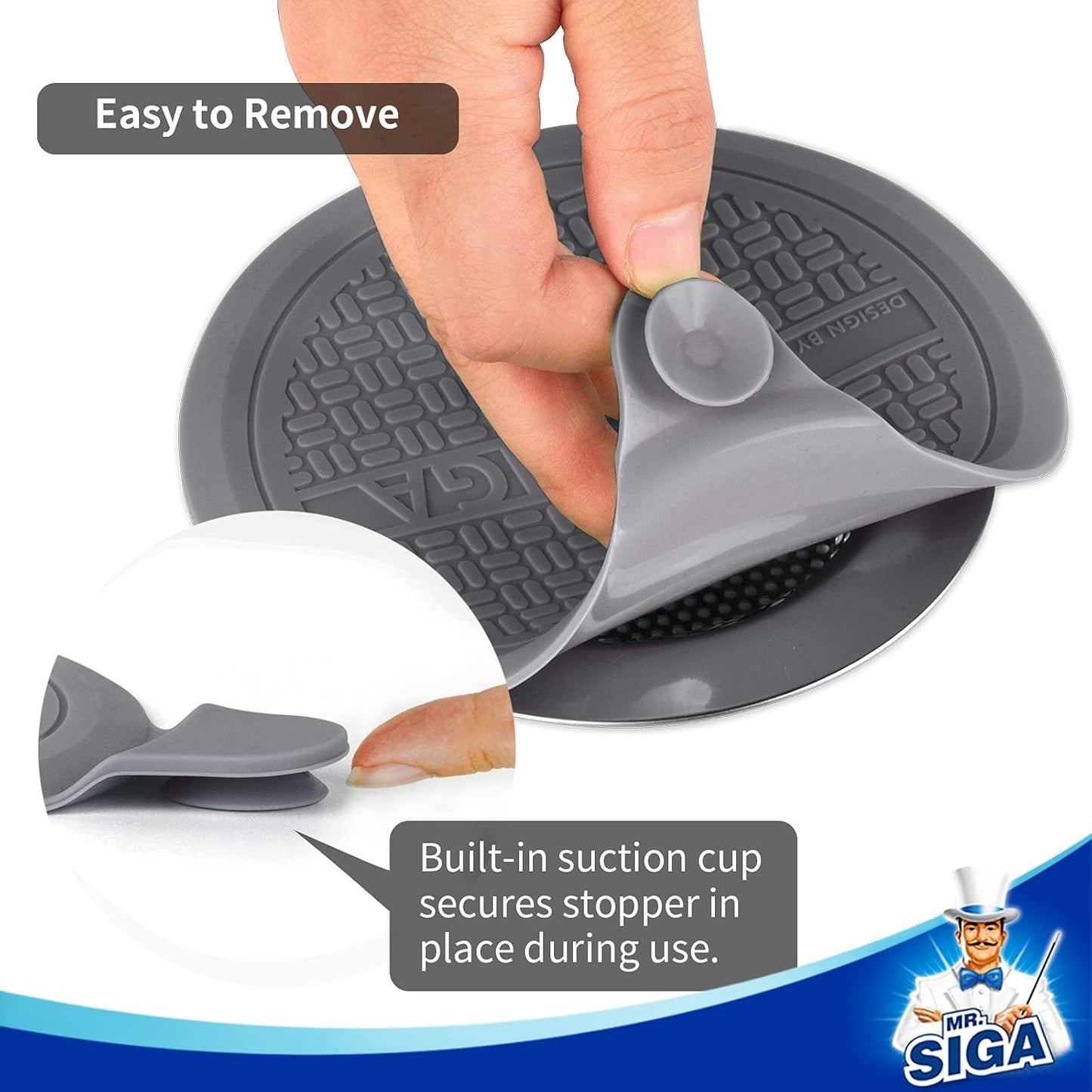 Silicone Bathtub Stopper, Drain Stopper for Shower, Sink, 5.1" Diameter, Grey, 3 Pack