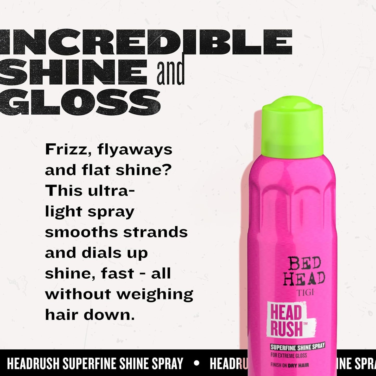 Bed Head by Headrush Shine Spray – Lightweight Shine Spray for Smooth, Glossy Hair – 200 Ml