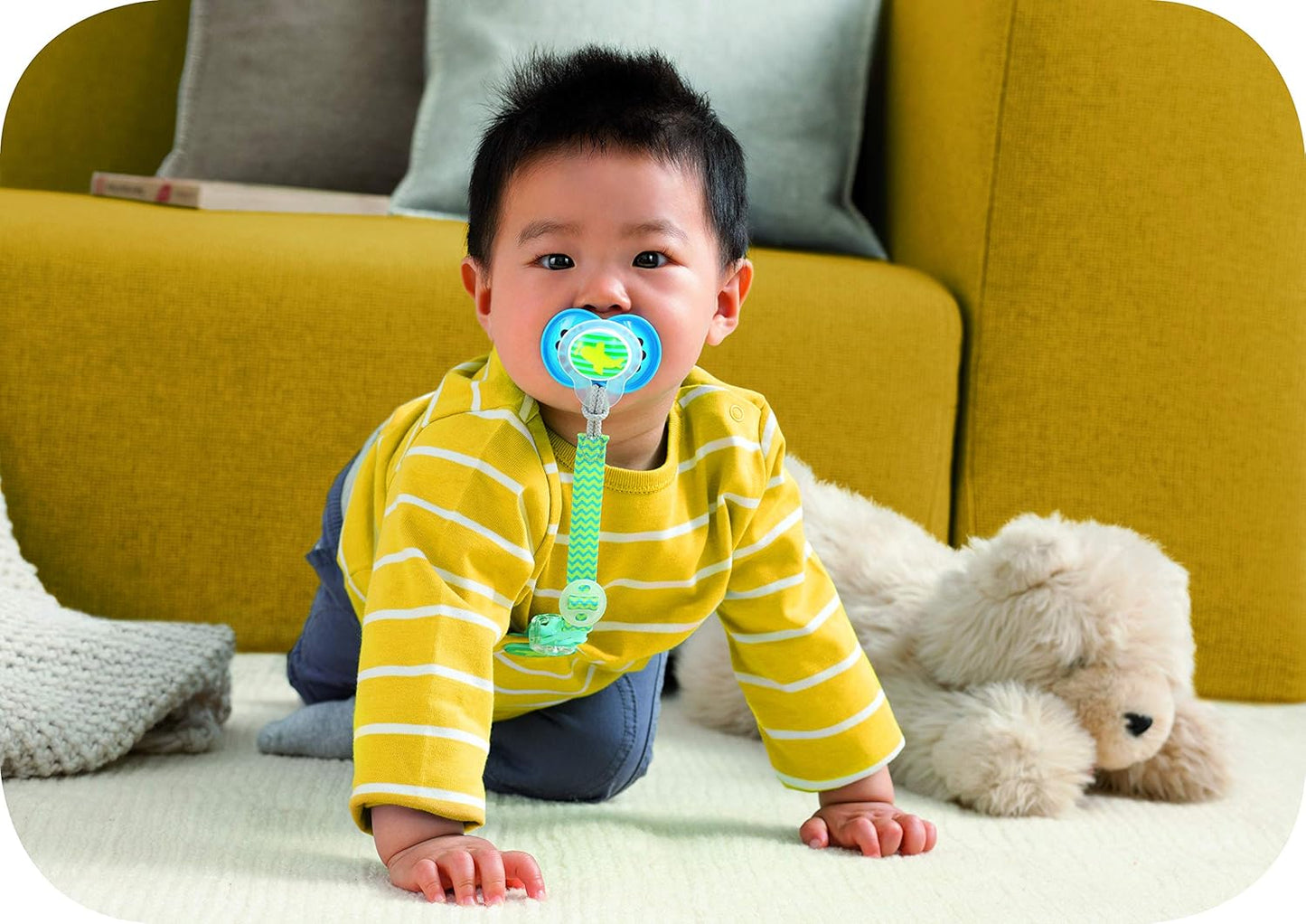 Soother Clips, 2 Count (Pack of 1), Baby Soother Chain Fits All Soothers, Newborn Essentials, White with Blue Strap (Soothers Not Included)