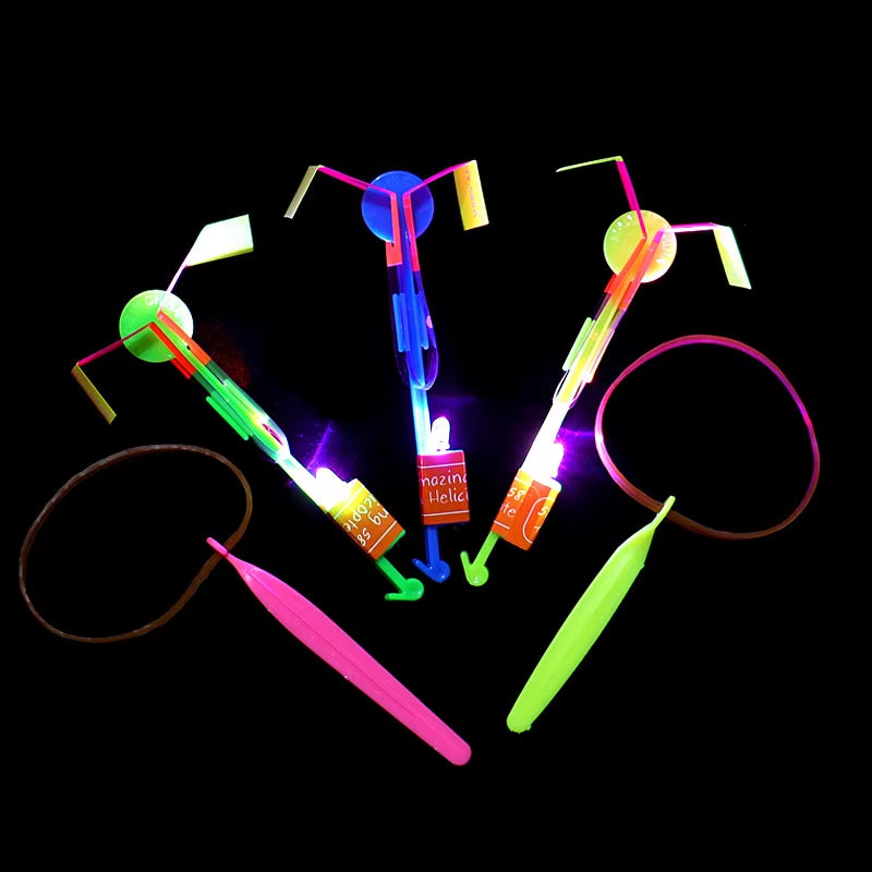 Amazing Light Toy Arrow LED Light Toys Outdoor Party Fun Gift Rubber Band Catapult Glow in the Dark Rocket Helicopter Flying Toy