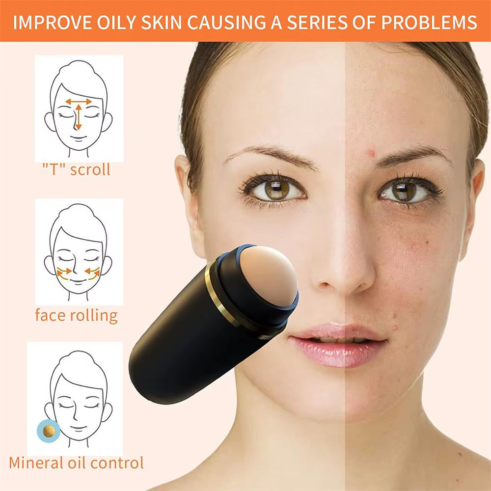 Face Oil Absorbent Volcanic Roller Portable Reusable Oil Control on the Go Instant Results Remove Excess Shine for Oily Skin