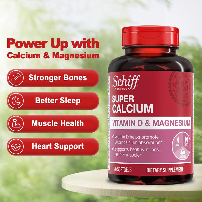 Schiff Super Calcium 800Mg plus Magnesium with Vitamin D3, 90 Softgels - Calcium Supplement (Pack of 2) Healthcare Dietary Fitness Edible