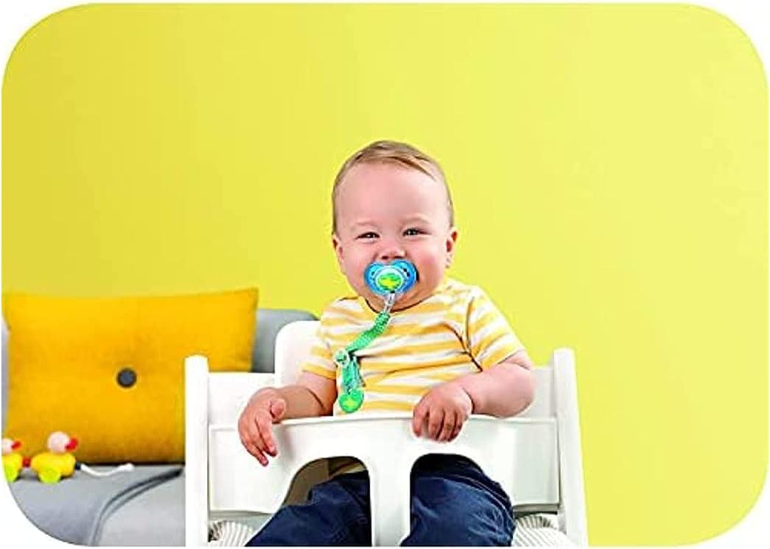Soother Clips, 2 Count (Pack of 1), Baby Soother Chain Fits All Soothers, Newborn Essentials, White with Blue Strap (Soothers Not Included)