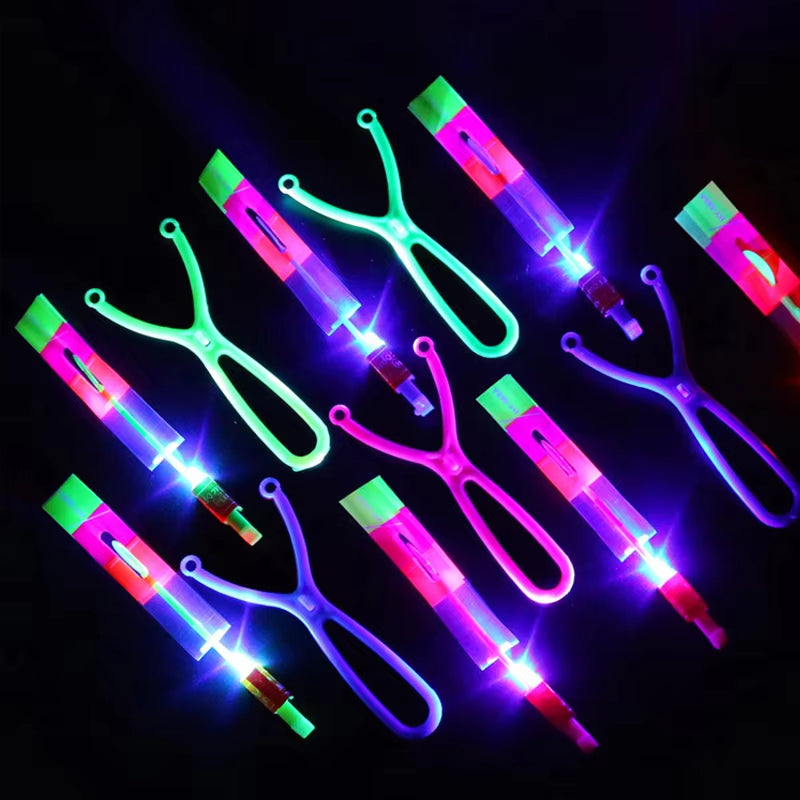 Amazing Light Toy Arrow LED Light Toys Outdoor Party Fun Gift Rubber Band Catapult Glow in the Dark Rocket Helicopter Flying Toy