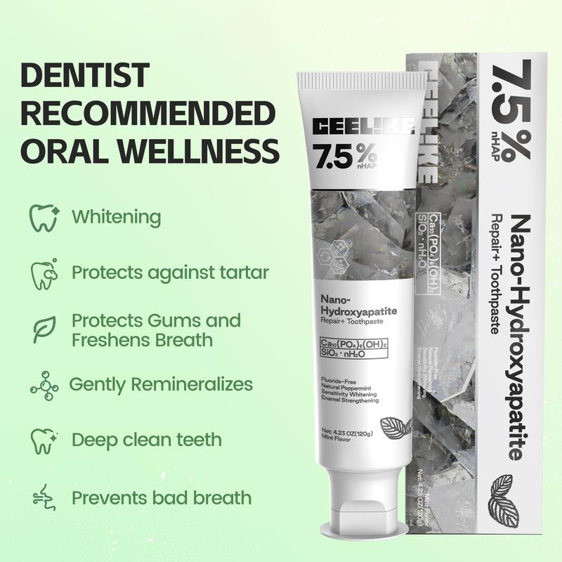 CEELIKE Fluoride-Free Hydroxyapatite Toothpaste (3-Pack) | Enamel Repair & Fresh Breath | Gentle Mint | Total 12.69 Oz #Springtok