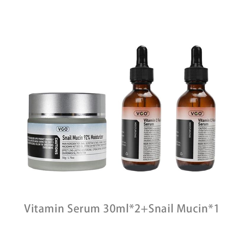VGO Skincare Set: Vitamin C Serum & Snail Mucin 92% Gel Cream Hydration,Radiance & Revitalizing Daily Care