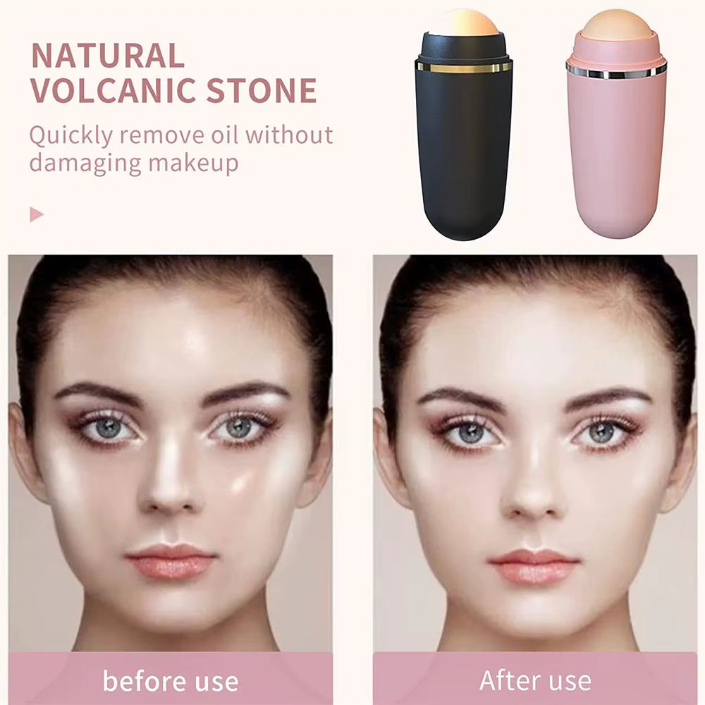 Face Oil Absorbent Volcanic Roller Portable Reusable Oil Control on the Go Instant Results Remove Excess Shine for Oily Skin