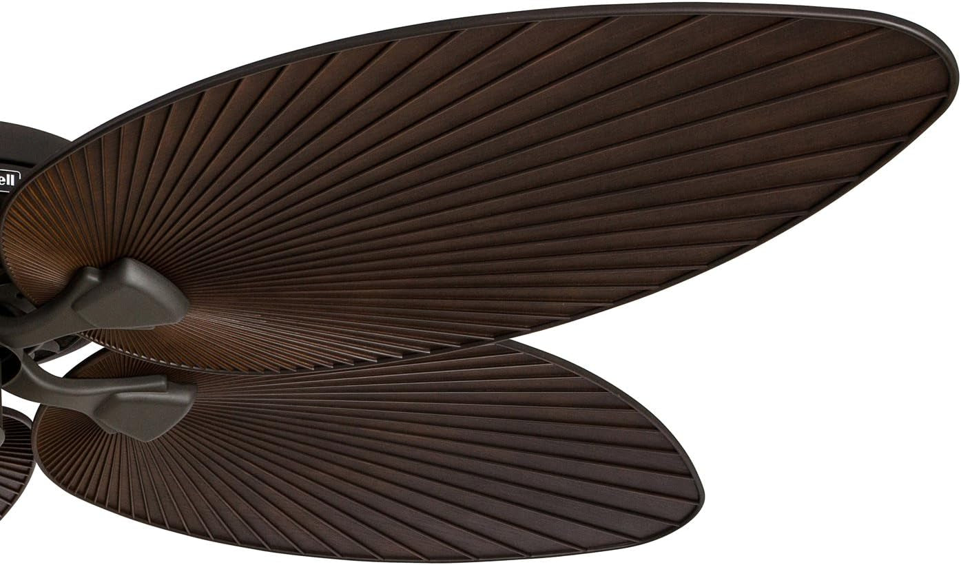 Ceiling Fans Palm Island 52 Inch Ceiling Fan with Light, Indoor/Outdoor Ceiling Fan with Pull Chain, Tropical LED Dual-Mount 5 Palm Leaf Blade Design, ETL Damp Rated, Bronze (50202-01)