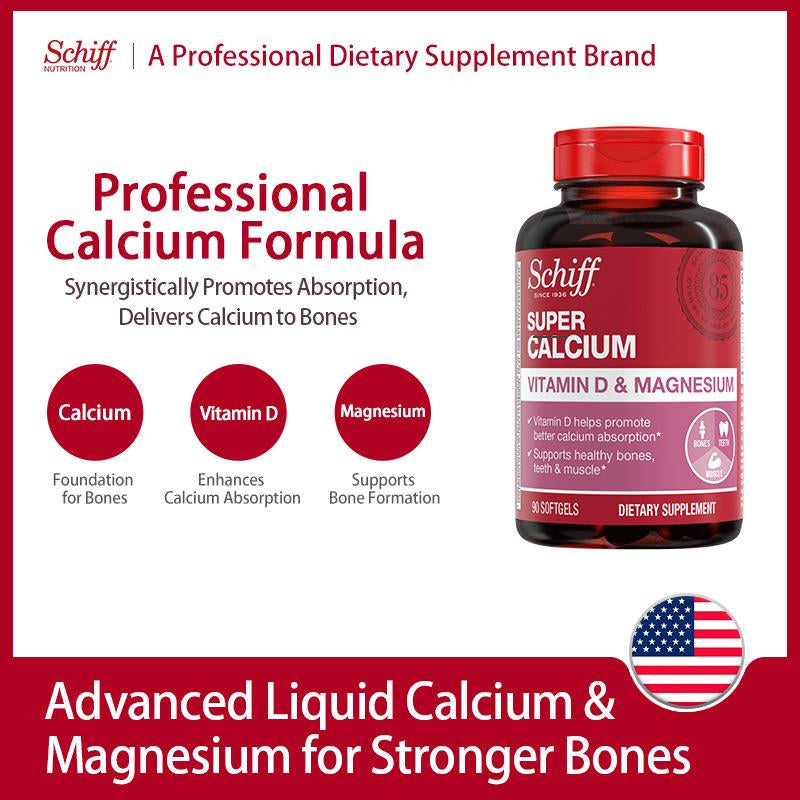Schiff Super Calcium 800Mg plus Magnesium with Vitamin D3, 90 Softgels - Calcium Supplement (Pack of 2) Healthcare Dietary Fitness Edible