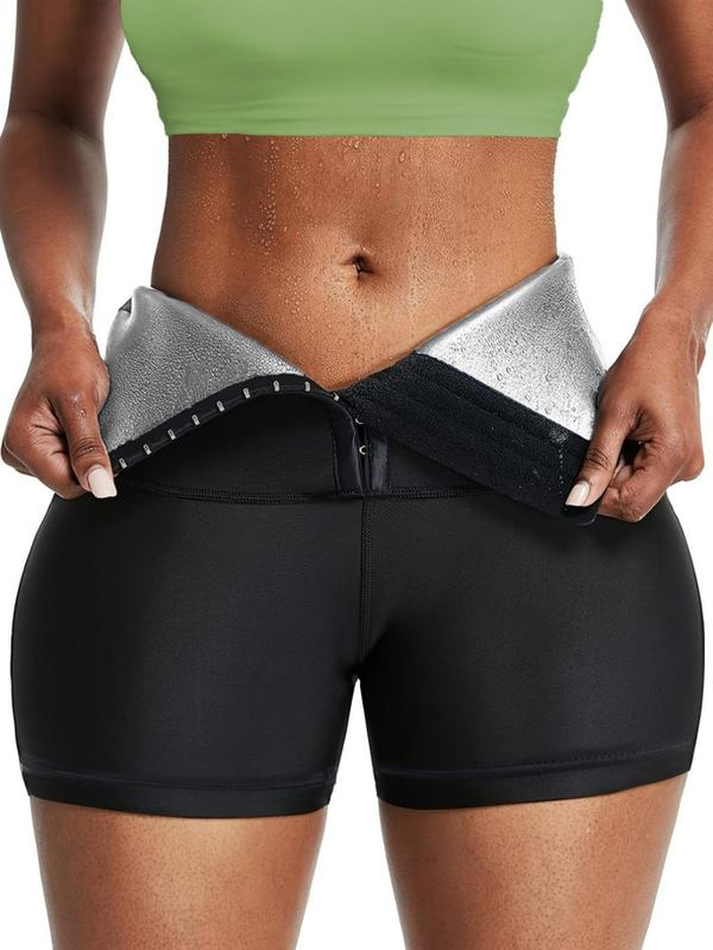 Women'S Solid High Waist Sauna Shorts, Breathable Comfortable Tummy Control Hip Lift Sauna Shorts, Gym Clothes, Ladies Sportswear for Indoor Outdoor Wear