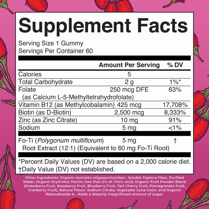 Maryruth'S Biotin Gummies - Sugar Free - 2 Month Supply - Nutrients for Hair Skin & Nails - Biotin 2500Mcg - Zinc - B Vitamins - Vegan - 60 Count