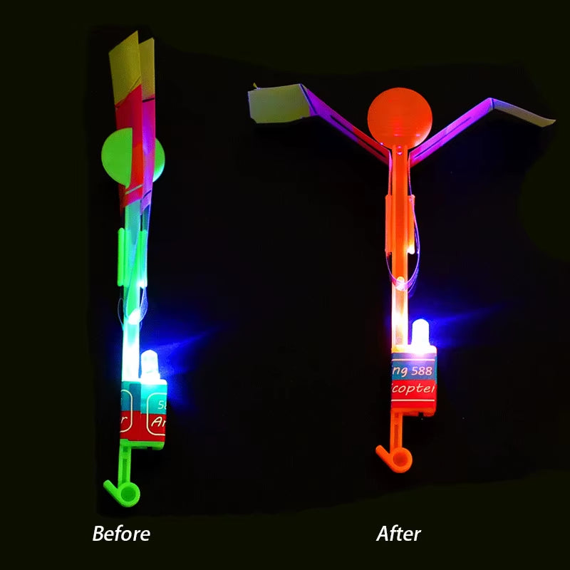 Amazing Light Toy Arrow LED Light Toys Outdoor Party Fun Gift Rubber Band Catapult Glow in the Dark Rocket Helicopter Flying Toy