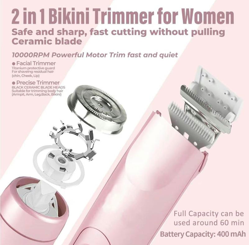 Electric Bikini Trimmer for Women, Rechargeable 2 in 1 Body & Facial Hair Removal, Waterproof Wet & Dry Use Trimmer for Women, Winter & New Year Gift, Valentine'S Day Gift