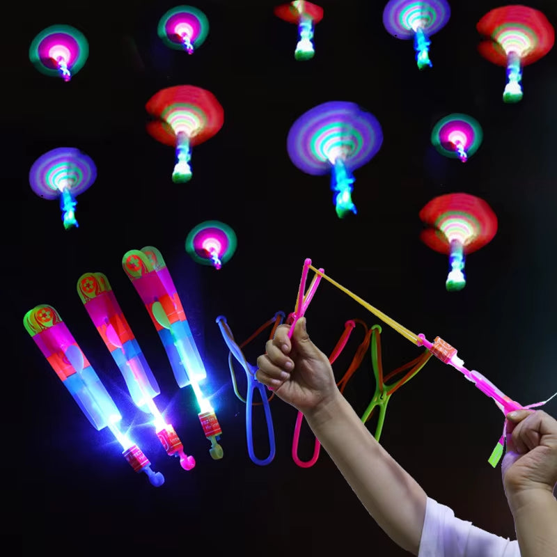 Amazing Light Toy Arrow LED Light Toys Outdoor Party Fun Gift Rubber Band Catapult Glow in the Dark Rocket Helicopter Flying Toy