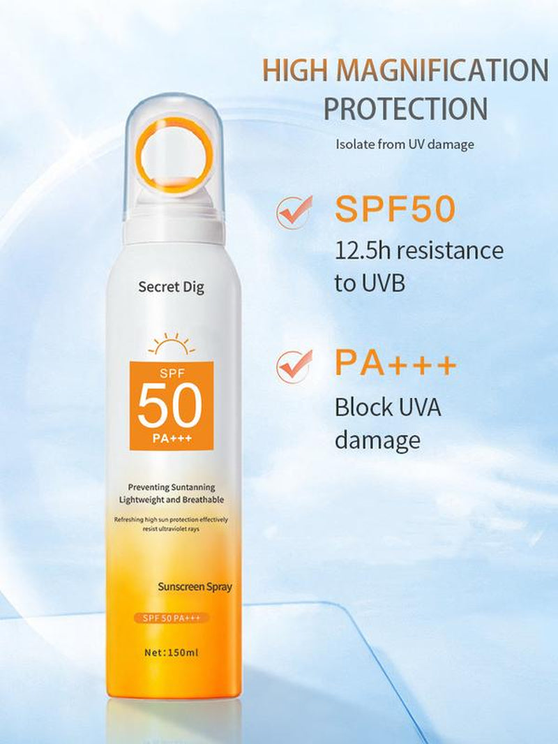 Secret Dig Sunscreen Spray SPF 50 PA+++ Small Aperture Mist for Even Coverage Lightweight & Breathable High UV Protection Prevents Sunburn Skin Care