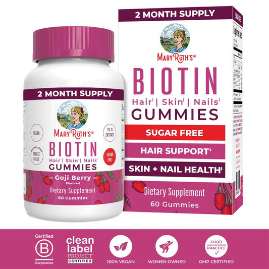 Maryruth'S Biotin Gummies - Sugar Free - 2 Month Supply - Nutrients for Hair Skin & Nails - Biotin 2500Mcg - Zinc - B Vitamins - Vegan - 60 Count