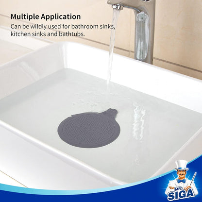 Silicone Bathtub Stopper, Drain Stopper for Shower, Sink, 5.1" Diameter, Grey, 3 Pack