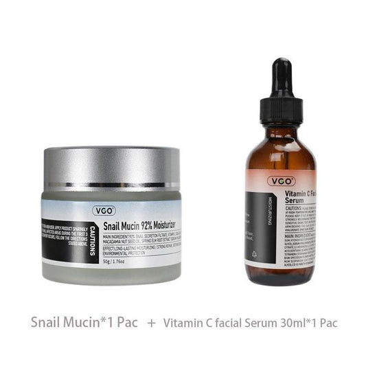 VGO Skincare Set: Vitamin C Serum & Snail Mucin 92% Gel Cream Hydration,Radiance & Revitalizing Daily Care