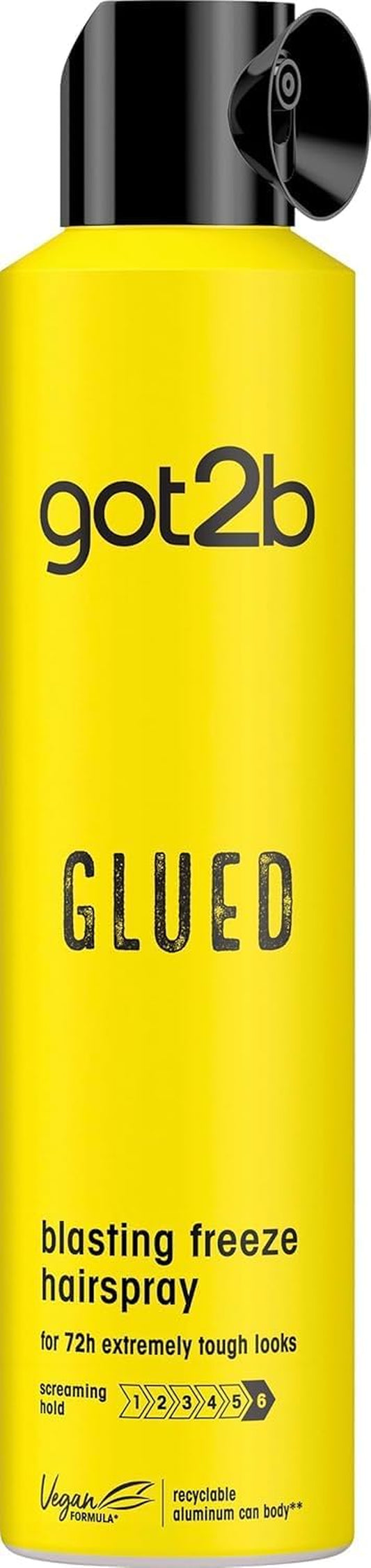 Glued Hairspray, Blasting Freeze Spray, Strong Hold Hairspray for up to 72 Hours, Vegan, Silicone Free, 300 Ml