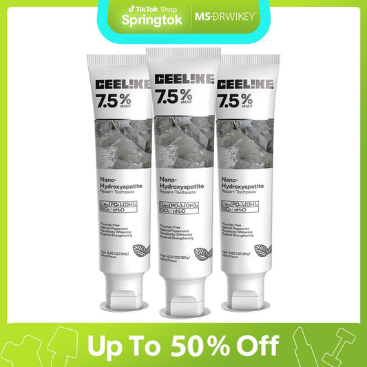 CEELIKE Fluoride-Free Hydroxyapatite Toothpaste (3-Pack) | Enamel Repair & Fresh Breath | Gentle Mint | Total 12.69 Oz #Springtok