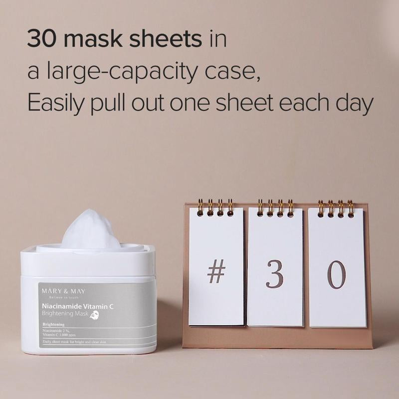 [Mary&May] Niacinamide Vitamin C Brightening Mask (30 Sheets, 400G) Korean Face Mask Sheet for Daily Hydration & Skin Brightening, Radiant Complexion