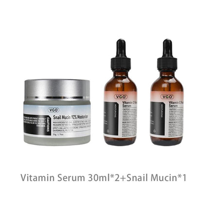 VGO Skincare Set: Vitamin C Serum & Snail Mucin 92% Gel Cream Hydration,Radiance & Revitalizing Daily Care