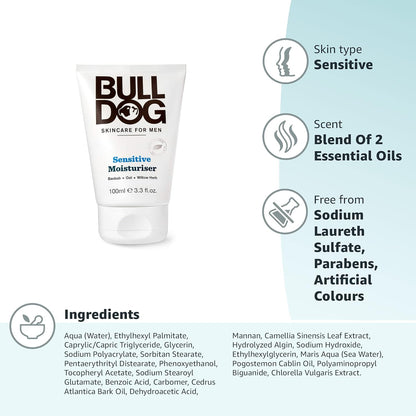 Skincare Sensitive Face Moisturiser for Men, Fragrance Free, Specially Formulated for Sensitive Skin, Provides 24-Hour Hydration, 100Ml