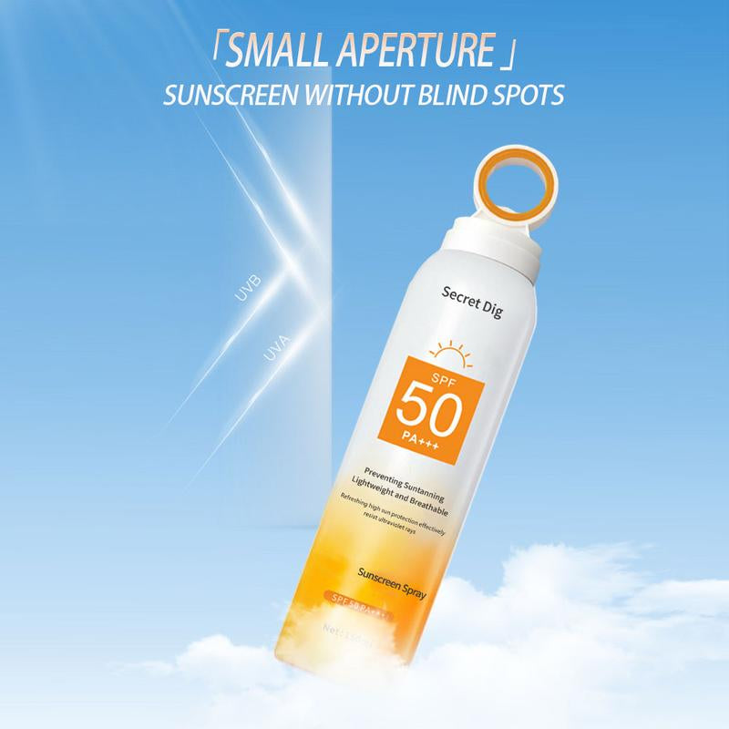 Secret Dig Sunscreen Spray SPF 50 PA+++ Small Aperture Mist for Even Coverage Lightweight & Breathable High UV Protection Prevents Sunburn Skin Care