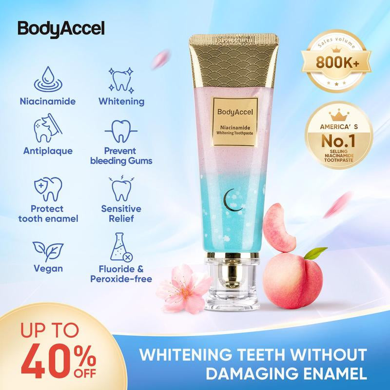 Bodyaccelprobiotic Whitening Toothpaste, Free of Fluoride, Nicotinamide, anti Plaque, Oral Health Management Teeth Whitening Solution-Jz