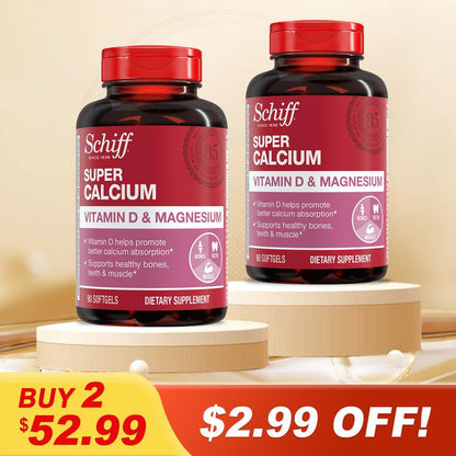 Schiff Super Calcium 800Mg plus Magnesium with Vitamin D3, 90 Softgels - Calcium Supplement (Pack of 2) Healthcare Dietary Fitness Edible